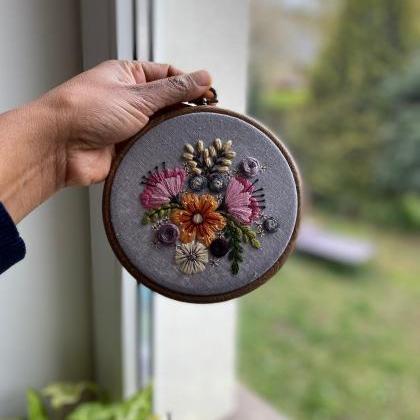 Original Floral Pastel Embroidered Hoop