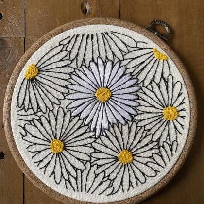 Daisies And Dandelion Embroidered Hoops Hand..