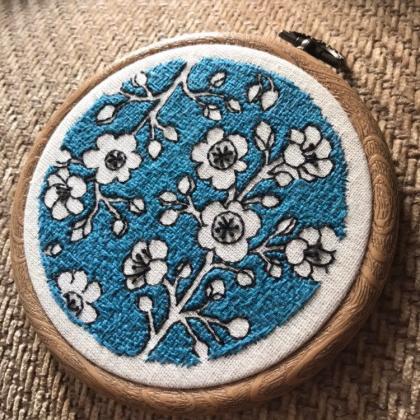 Japanese Blue Pottery Inspired Embroidered Hoop