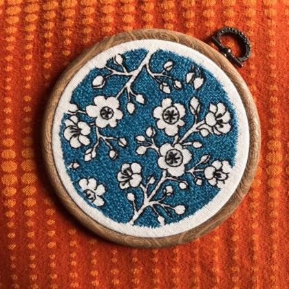 Japanese Blue Pottery Inspired Embroidered Hoop