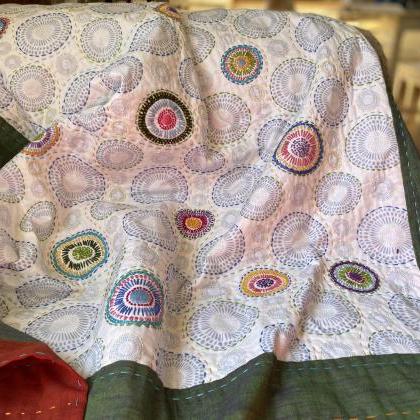 Hand Embroidered Hand Quilted Cot Sized Baby Quilt..