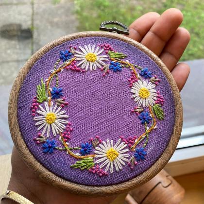 Floral Wreath Embroidered Hoop Wall Decor Water..