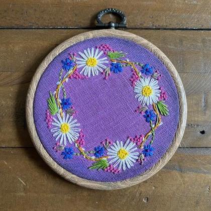 Floral Wreath Embroidered Hoop Wall Decor Water..