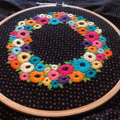 Floral Wreath Hand Block Printed Hand Embroidered..