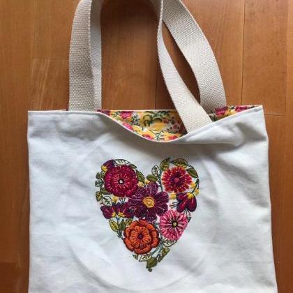Heart hand embroidered bag unique f..