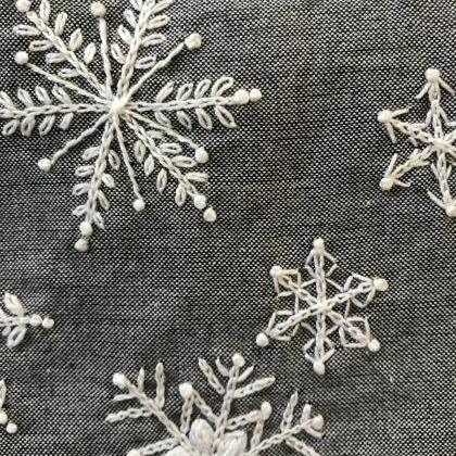 Snowflake hand embroidered tote bag..