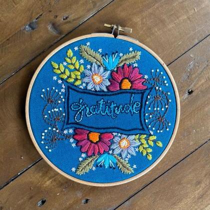 Gratitude Text Spring Flowers Embroidered Floral..