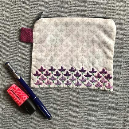 Hand Embroidered Handmade Coin Purse Makeup Pouch..