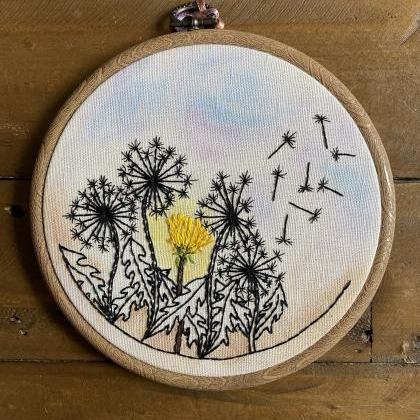 Dandelion Hand Embroidered And Water Coloured..