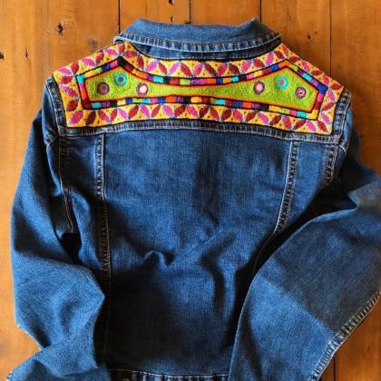 - Dark Blue Denim Hand Embroidered Jacket Folk..