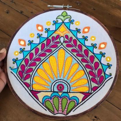 Folk hand embroidered hoop art shee..