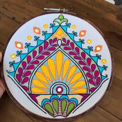 Folk hand embroidered hoop art shee..