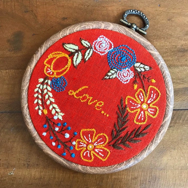 Love wreath embroidery hand embroidered hoop