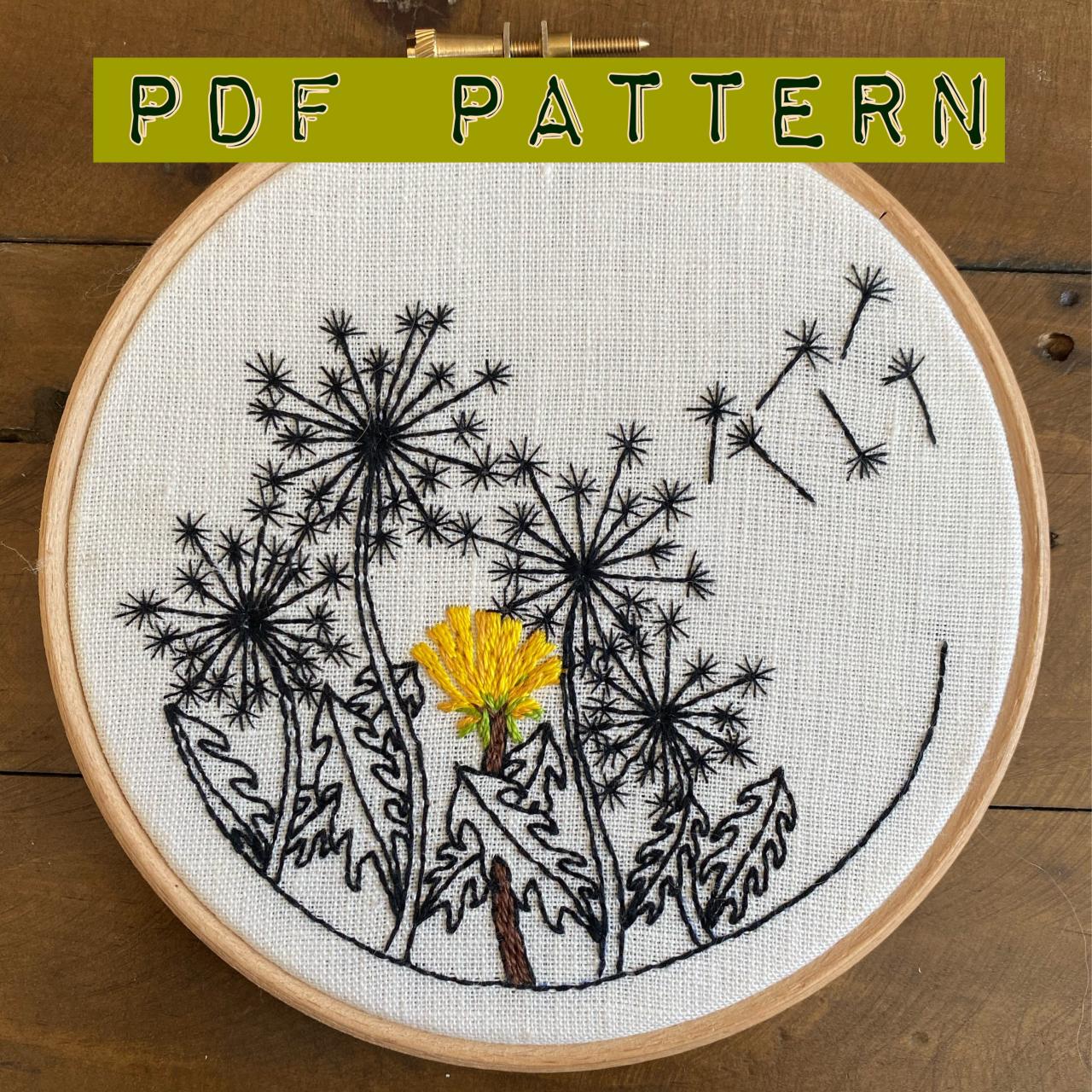 Dandelion Bloom Embroidery Pdf Pattern Diy Embroidery Pattern Spring Summer Embroidery Pattern