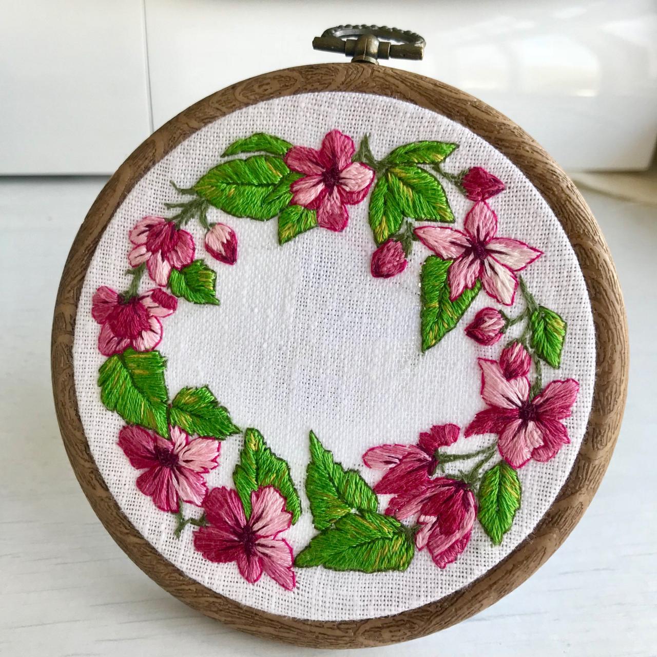 Spring blossom hand embroidered wreath/Mother's Day gift/ wall decor