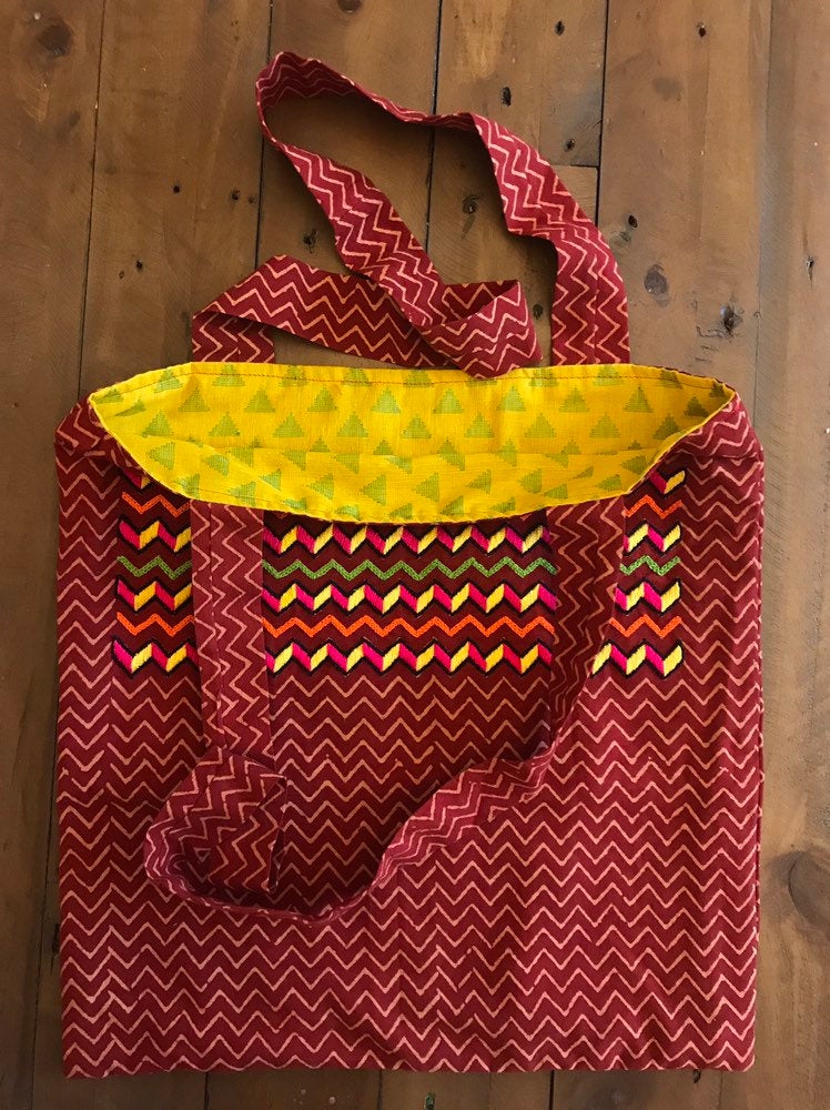 Tribal Pattern Embroidered Bag/ Embroidered Tote Bag/ Shopper Bag Lined Bag
