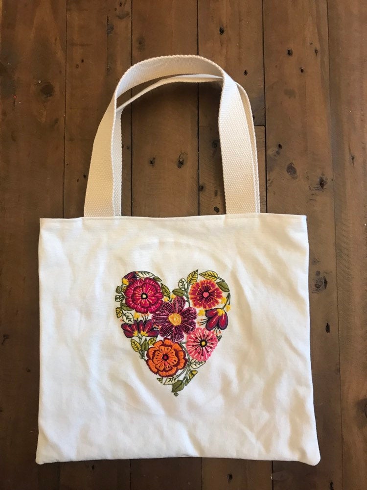 Heart hand embroidered bag unique floral embroidered bag fully lined bag