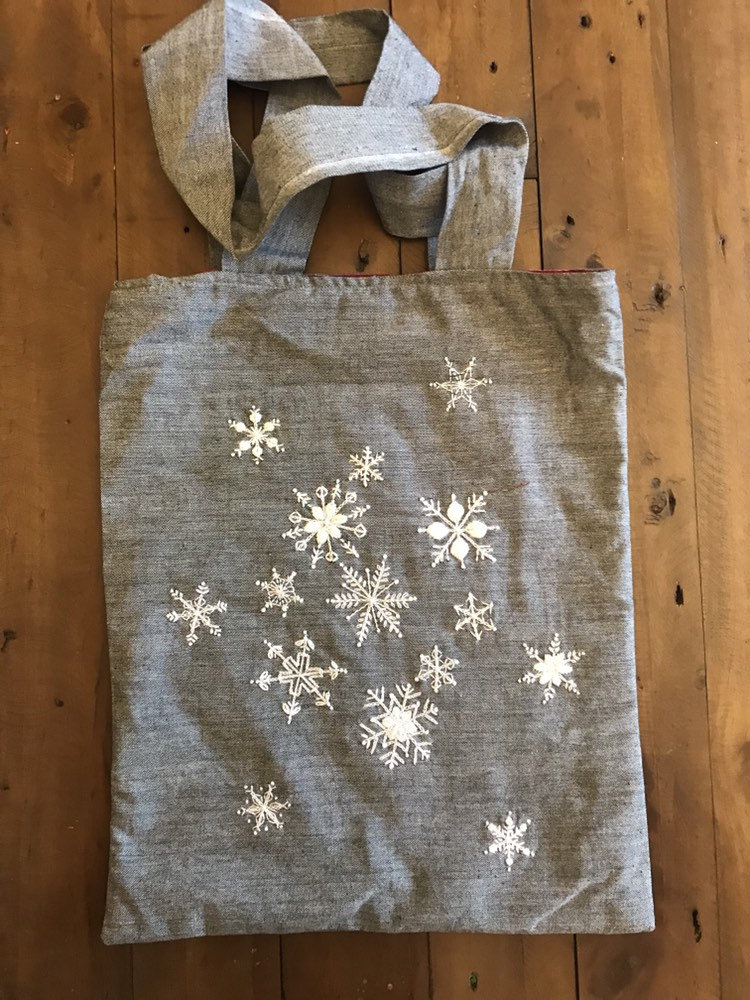 Snowflake hand embroidered tote bag winter embroidery Christmas gift bag