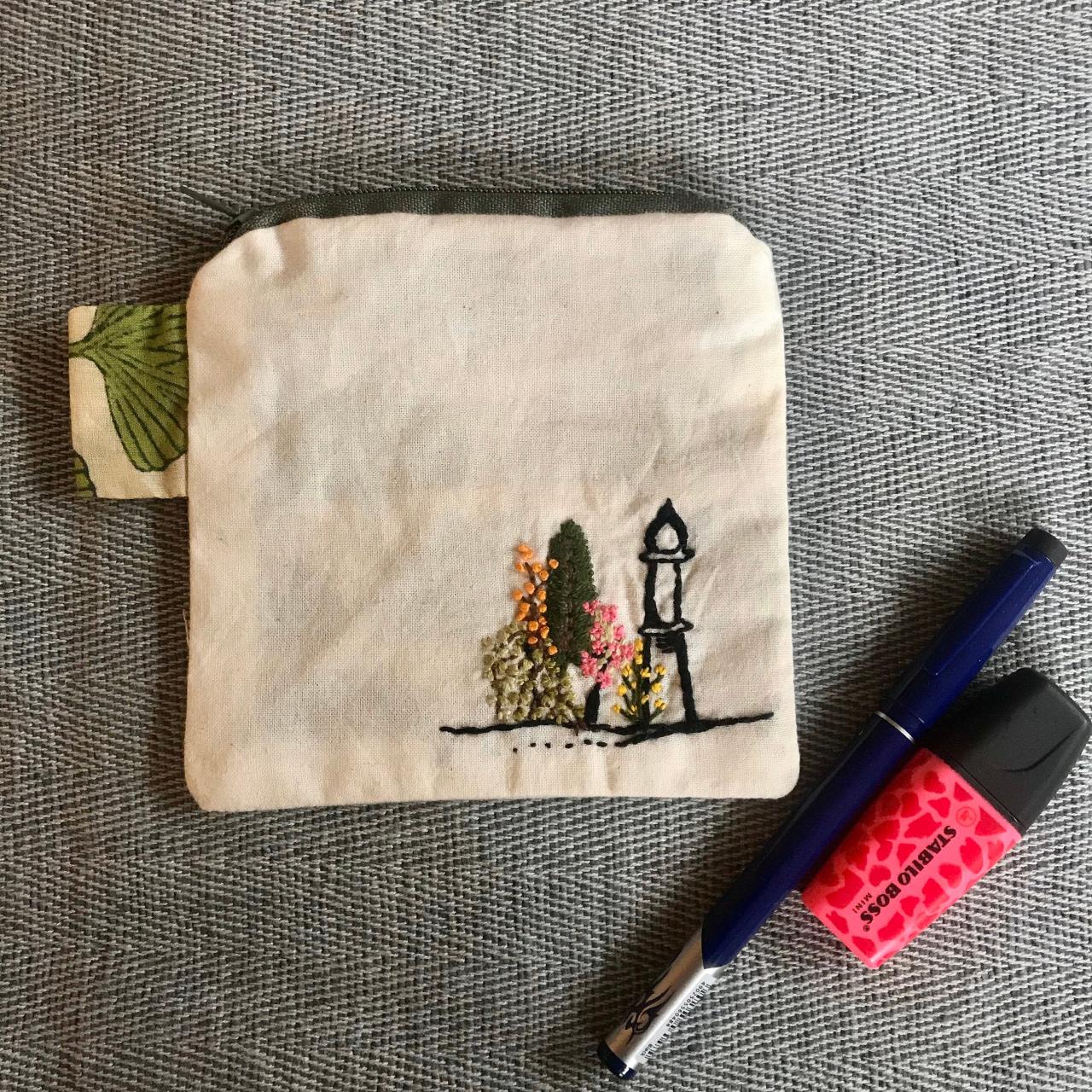 Hand Made Hand Embroidered Coin Pouch Utility Purse