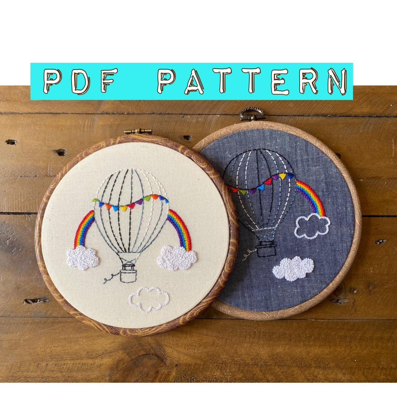 Air Balloon Rainbow In The Clouds Embroidery Pdf Pattern