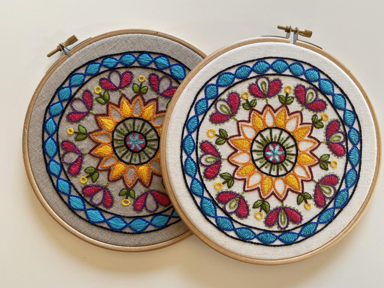 Original Art Colourful Mandala hand embroidered hoop wall decor