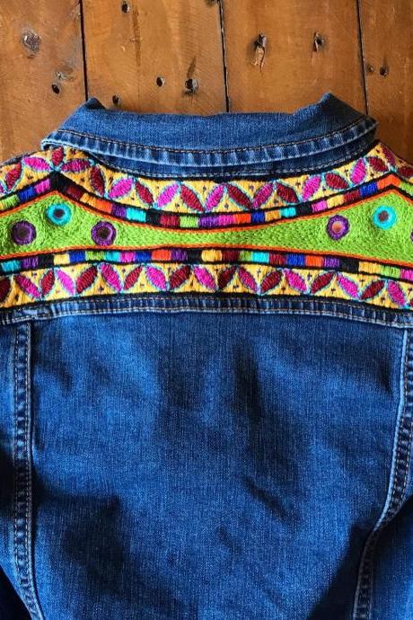 New - Dark Blue Denim hand embroidered Jacket folk tribal embroidered
