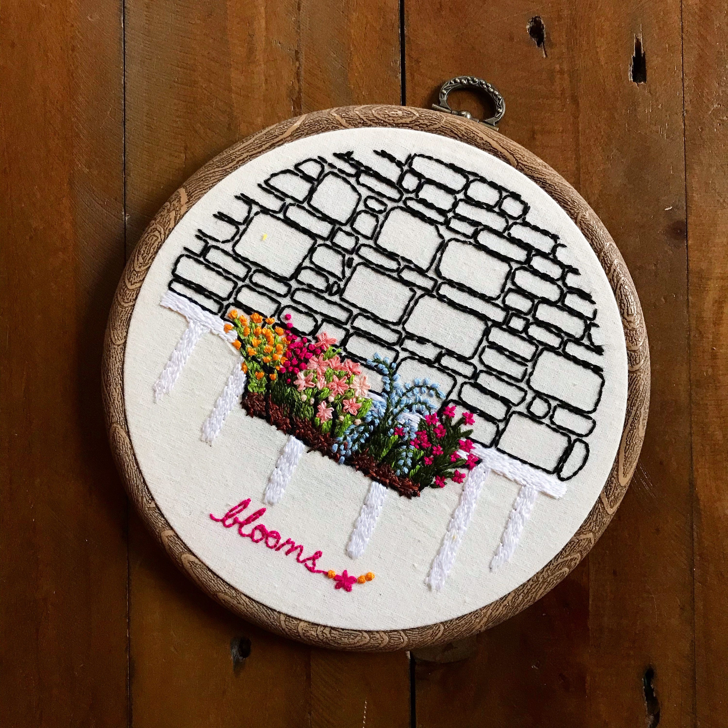 Blooms Text Floral Embroidered Spring Hoop on Luulla